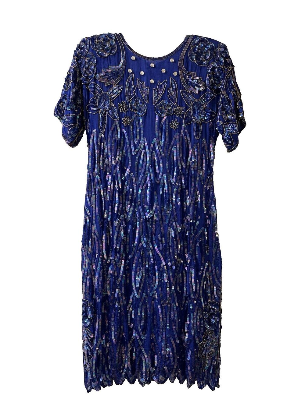 Vintage Jean for Joseph Le Bon women Silk Sequin Midi Dress size PS Petite Small